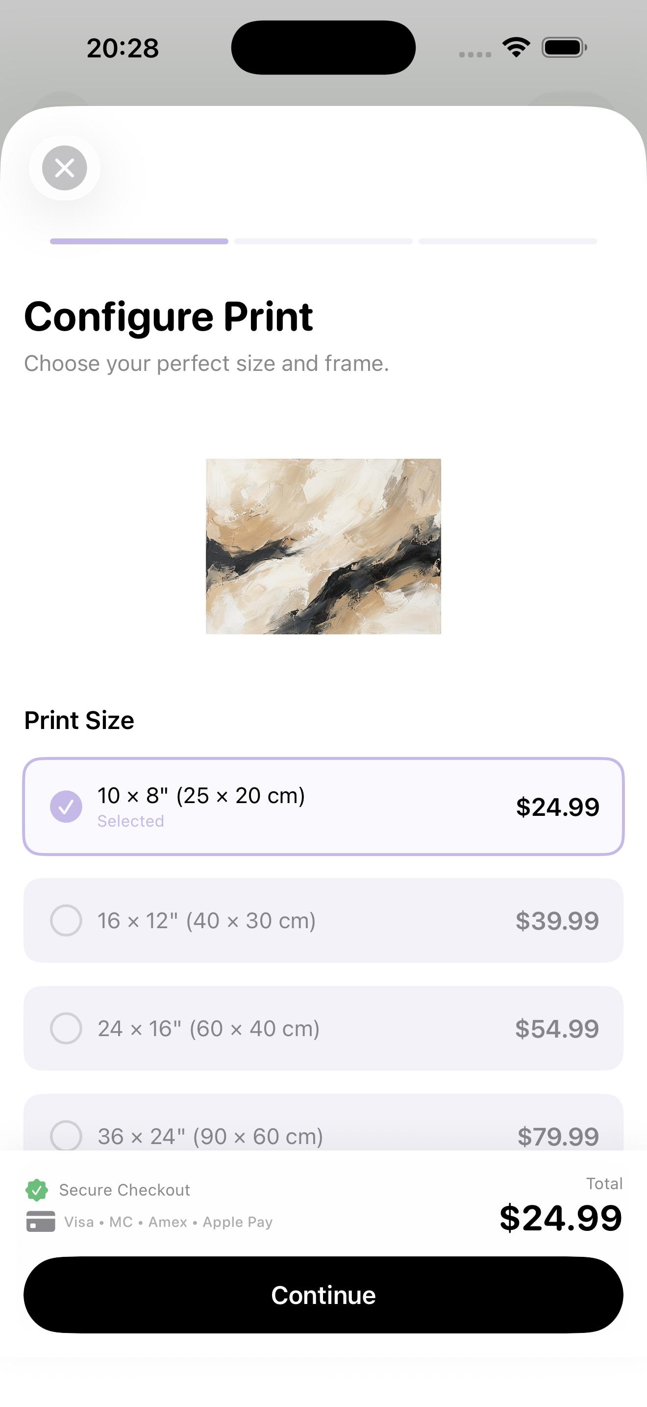 Order app screen